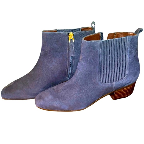 Talbots navy blue stacked heel zip closure suede ankle boot Sz 7m - Picture 3 of 9